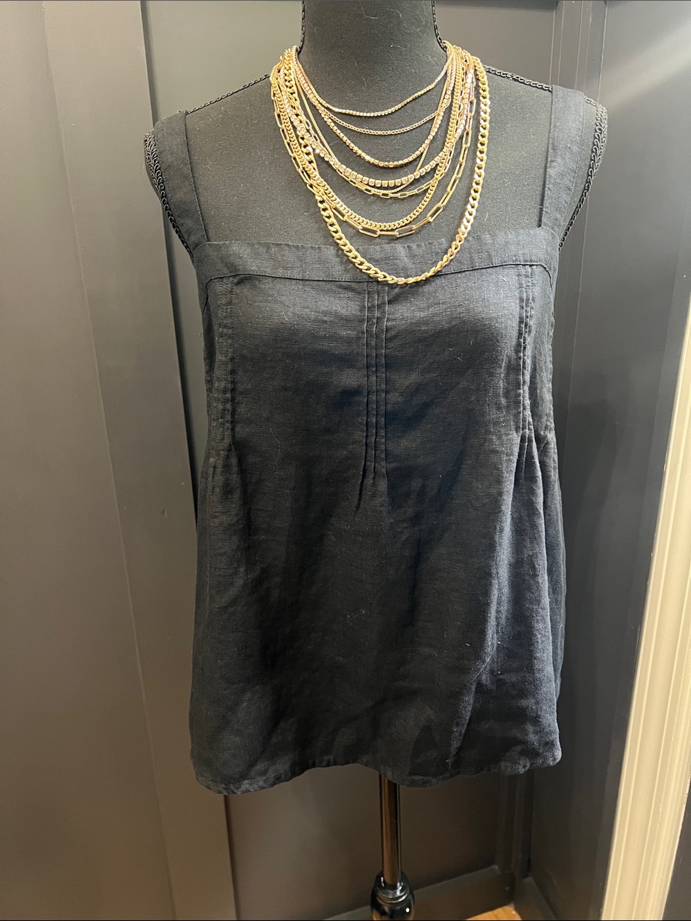 J. Crew Black Linen Square-Neck Tank Top